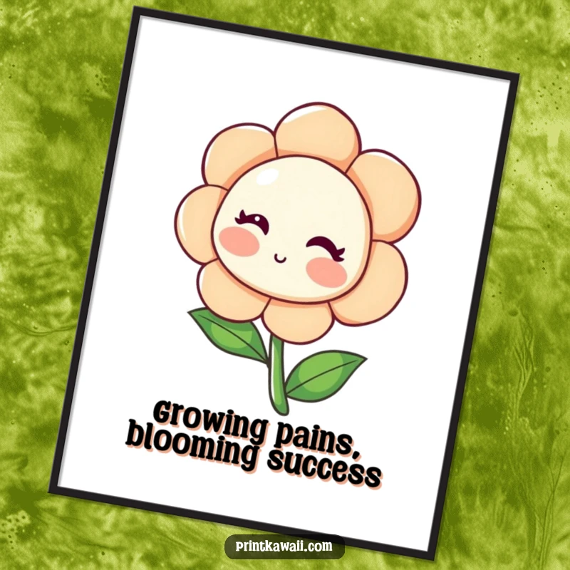 Funny Free Printable Wall Art of a sweet, blushing flower character leaning inwards, adding a touch of gentle charm.