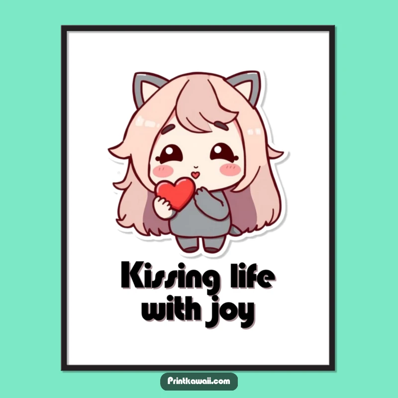 Funny Free Printable Wall Art: Kissing Heart Character Decor - Instant Download