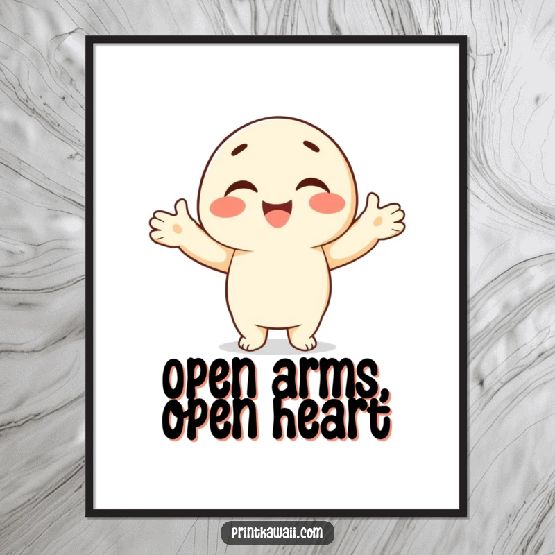 Funny Free Printable Wall Art: Character smiling, holding arms open in a warm, inviting embrace, spreading comfort.