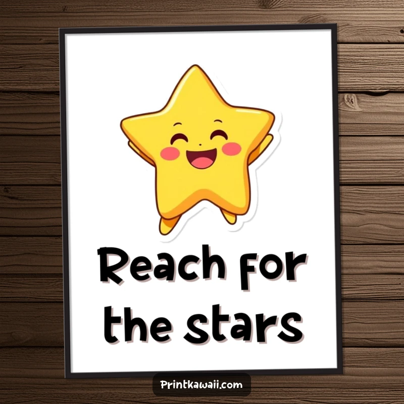 Funny Free Printable Wall Art showing a beaming star character energetically jumping with boundless joy and excitement.