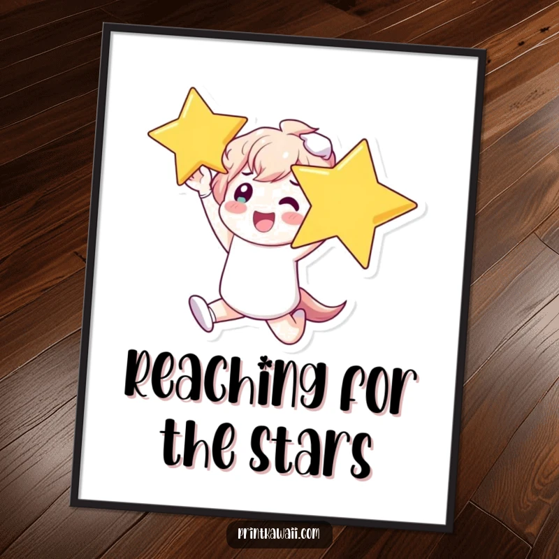 Funny Free Printable Wall Art: A Character Ecstatic, Leaping with a Huge Shiny Star Overhead.