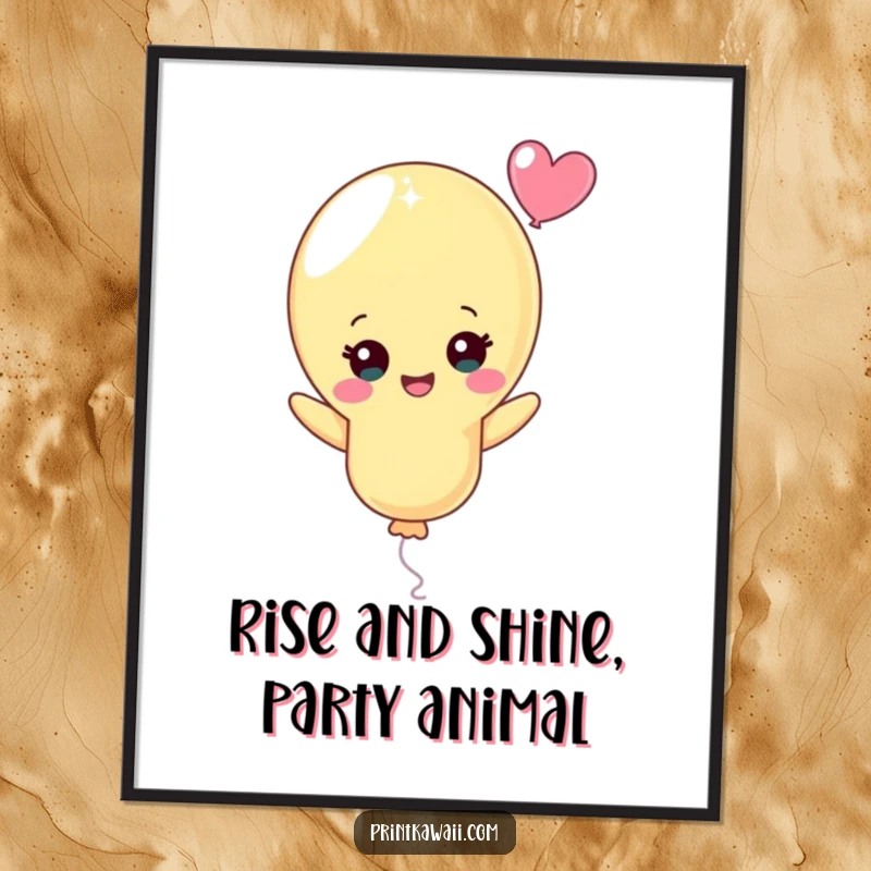 Funny Free Printable Wall Art: Cheerful pastel balloon character joyfully floating upwards, bringing smiles to any room. Downloadable art.