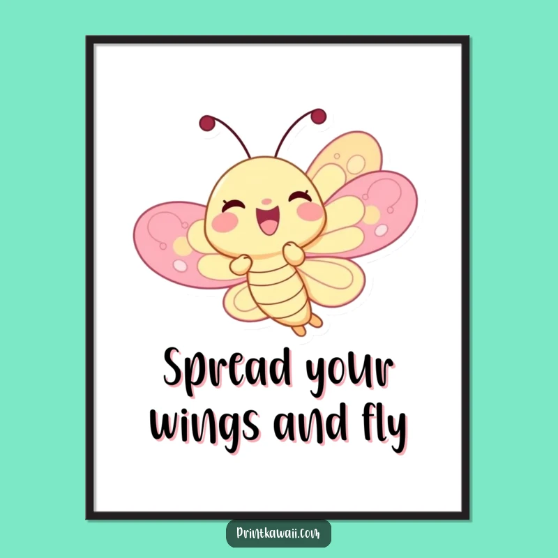 Funny Free Printable Wall Art: Delighted Butterfly Flight, Whimsical Downloadable Art Gift