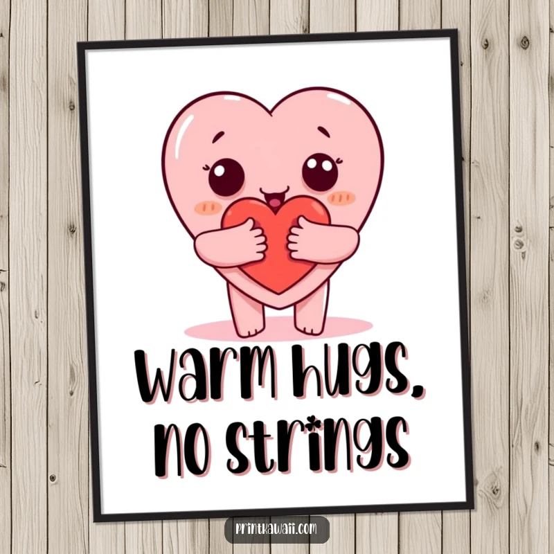 Free Printable Wall Art: A cheerful heart character giving a large, cozy, warm hug.