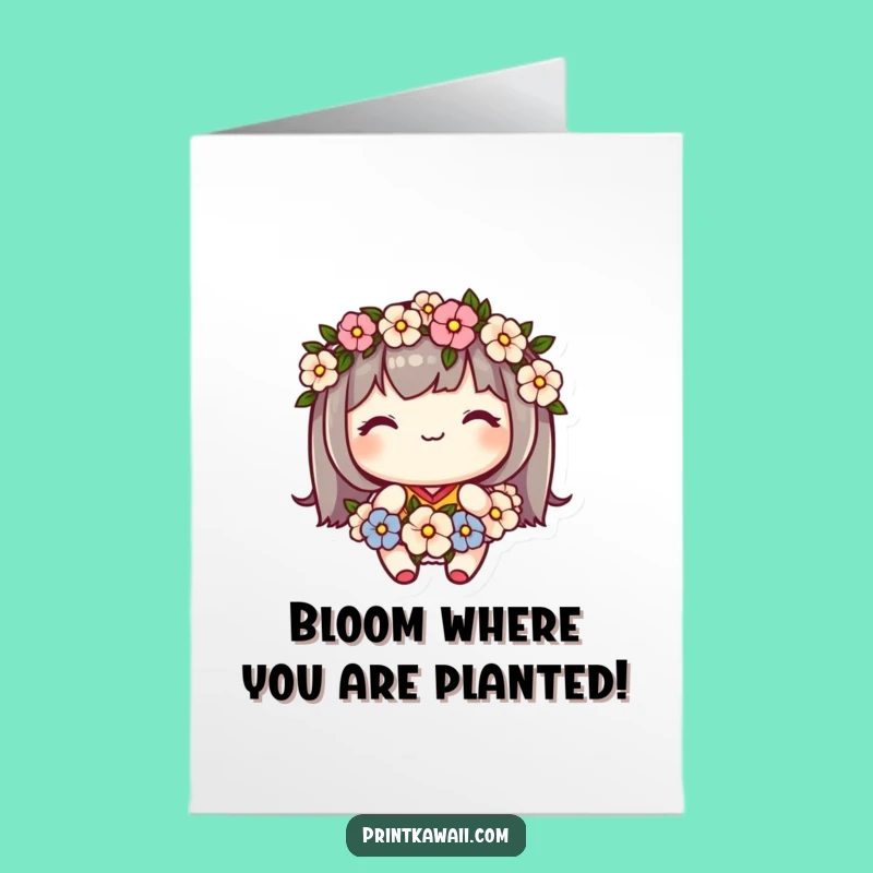 Delightful Free Printable Birthday Card: Floral Character's Sweet Smile