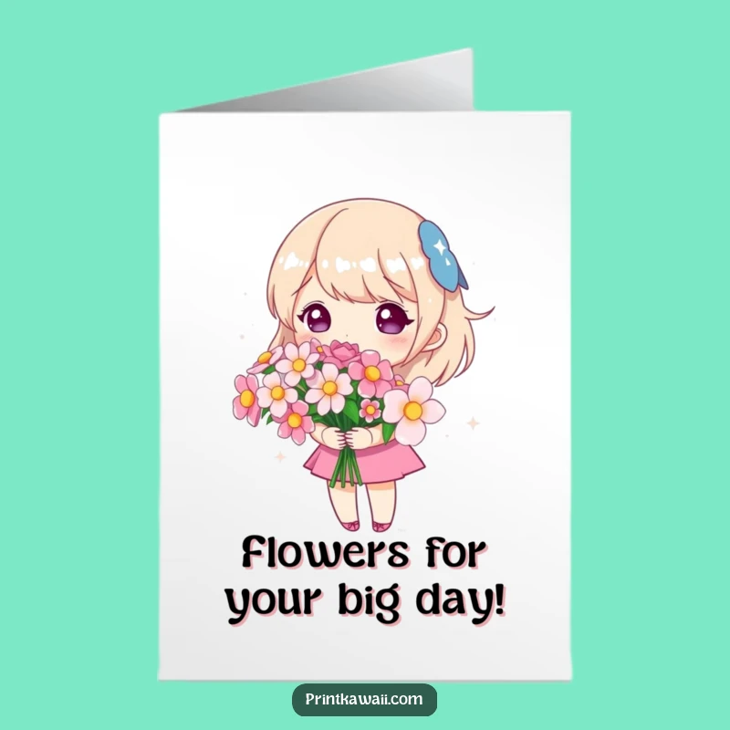 Free Printable Birthday Card: Floral Kawaii Bouquet - DIY Downloadable