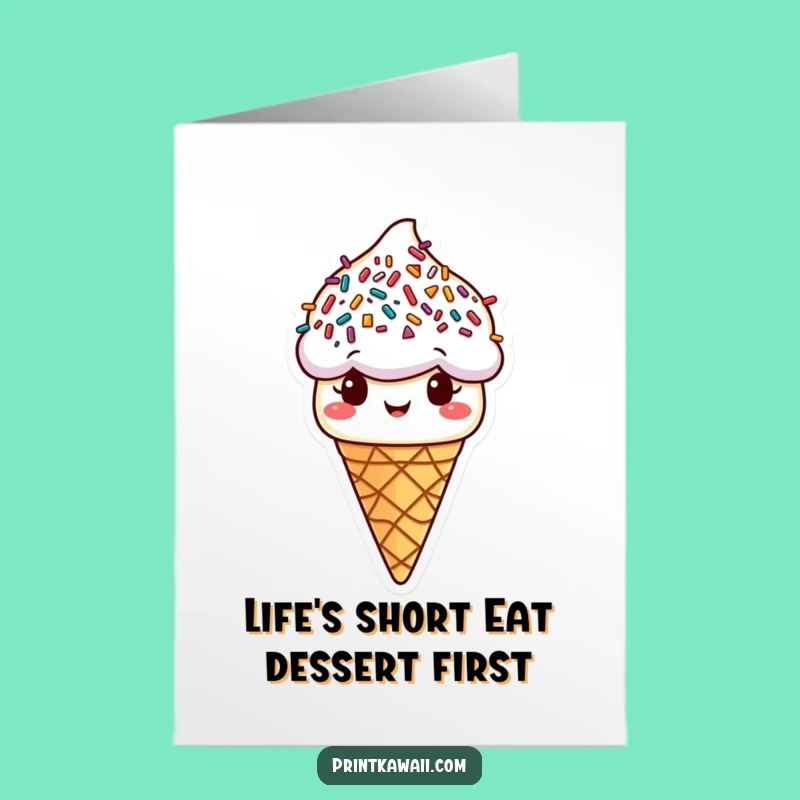 Free Printable Birthday Card: Funny Ice Cream Cone Sprinkles Hair Downloadable Gift