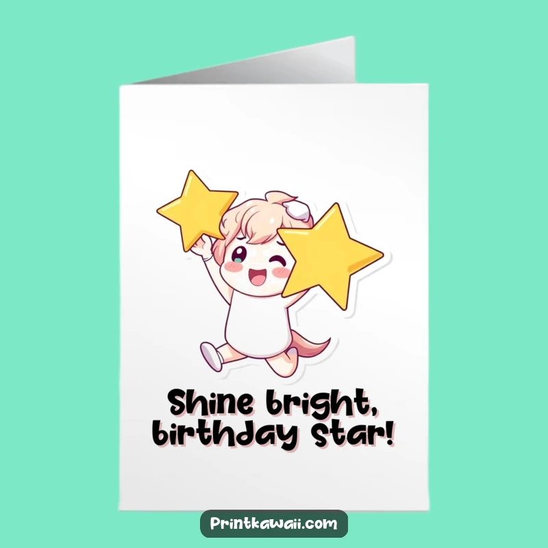 Free Printable Birthday Card: Funny Star Leaping Character, Instant Download Funny Gift