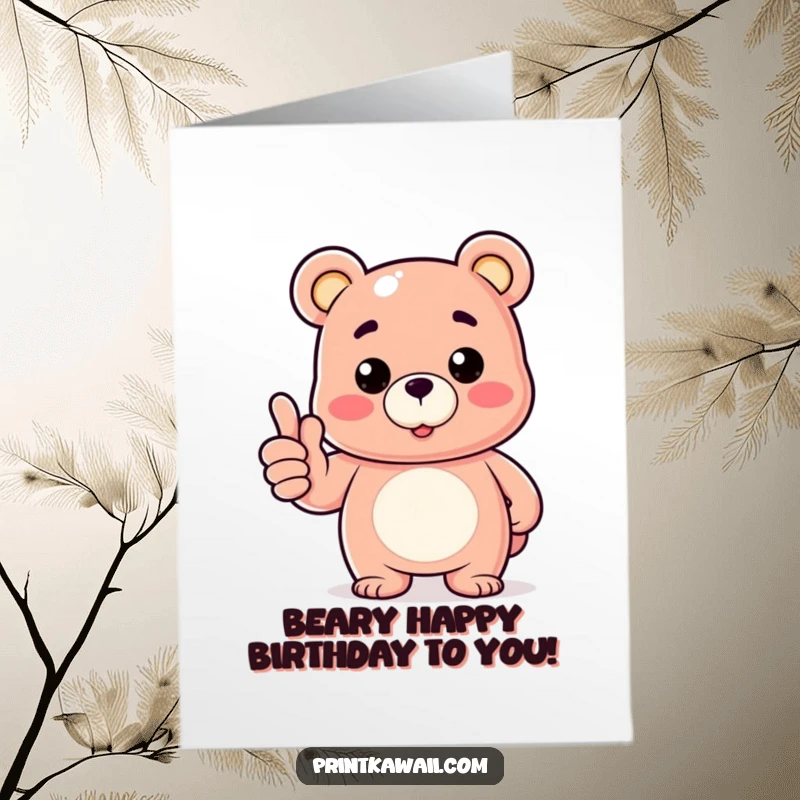 Funny Free Printable Birthday Card: A Cheerful Gummy Bear Character Giving a Big Thumbs Up