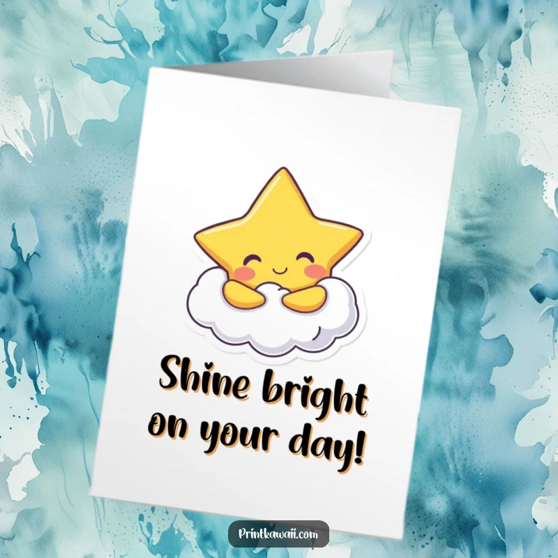 Funny Free Printable Birthday Card featuring a cheerful star character giving a big hug to a fluffy cloud, wishing joy.