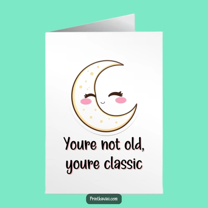 Free Printable Birthday Card: Winking Moon Character Funny Downloadable Gift