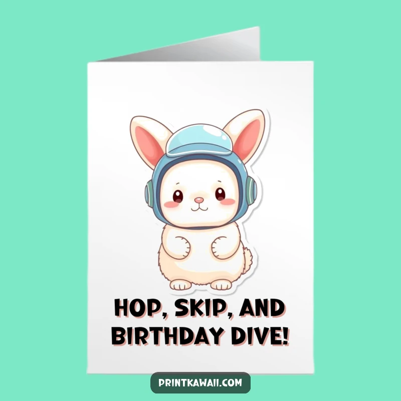Funny Free Printable Birthday Card: Bunny Diver for an Aquatic Downloadable Gift