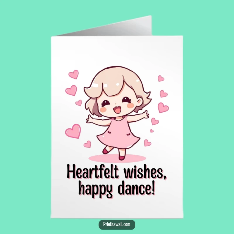 Free Printable Birthday Card: Dancing Hearts Character Funny Downloadable Gift