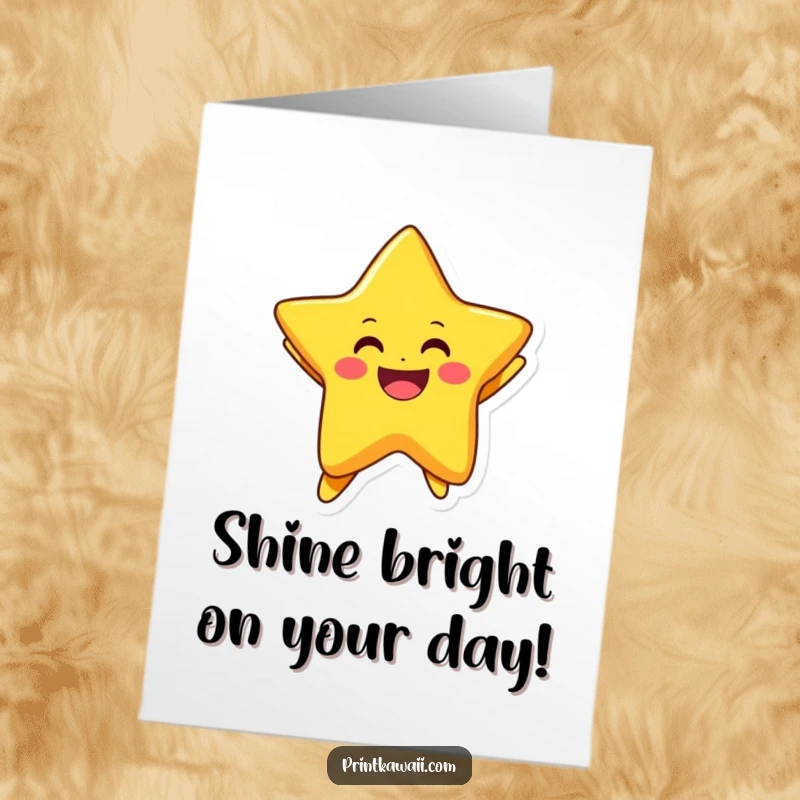Funny Free Printable Birthday Card of a smiling star character exuberantly jumping with pure unadulterated joy.