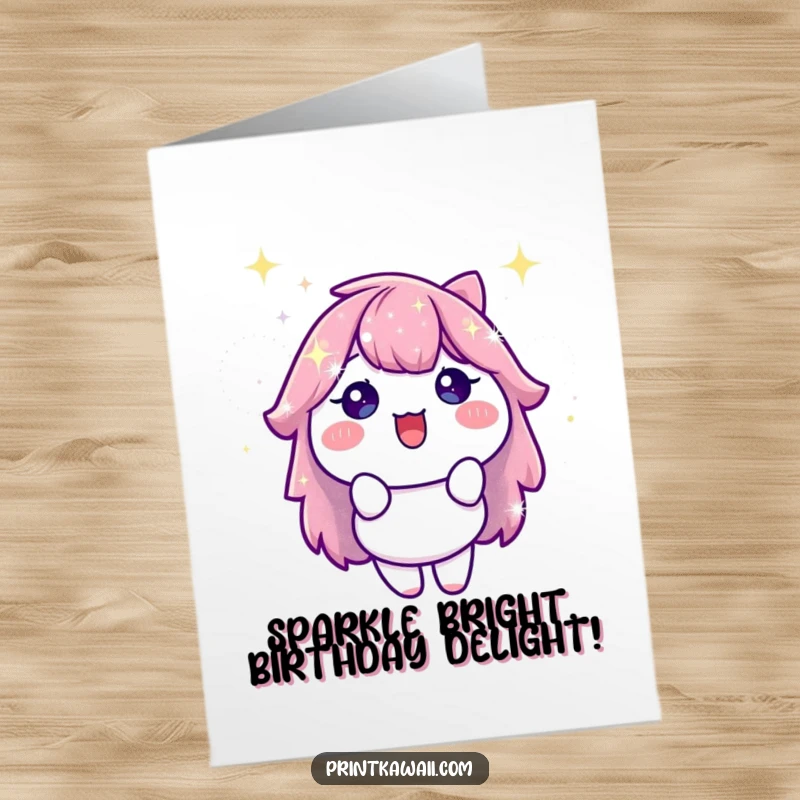 Funny Free Printable Birthday Card: A delighted, stylized sparkle character radiating joy and good wishes, perfect for a downloadable gift.