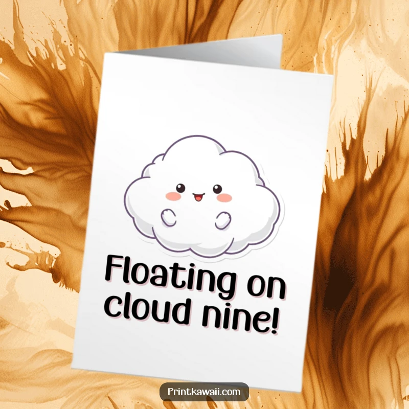 Funny free printable congratulations card featuring a cheerful, fluffy cloud character floating happily, symbolizing reaching new heights and success.