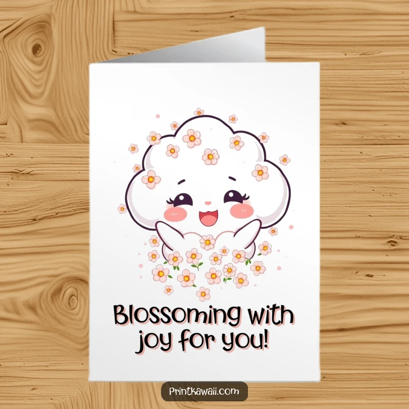 Funny Free Printable Congratulations Card with a cloud showering blossoms, a joyous and downloadable celebration card.
