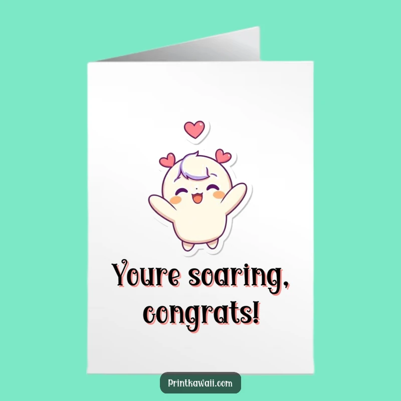 Free Printable Congrats Card: Joyful Floating Character - Funny Downloadable Gift for Any Occasion