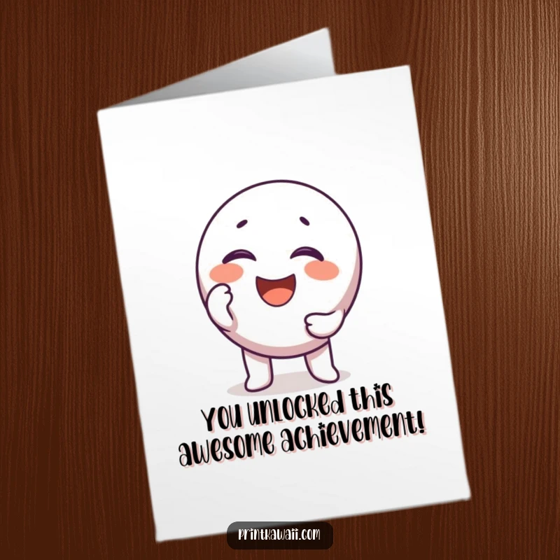 Funny free printable congratulations card showing a round, cheerful key character unlocking a wave of happiness.