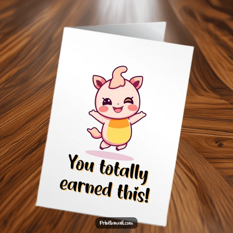 Funny Free Printable Congrats Card: Giggling rainbow character hopping with glee, perfect for any celebratory occasion.
