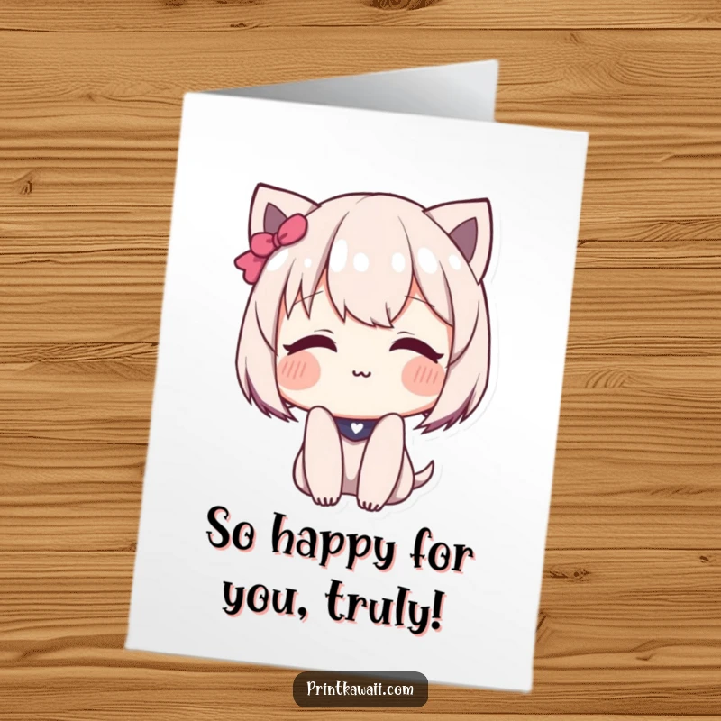 Funny Free Printable Congratulations Card: Cute character blushing deeply with a shy smile, celebrating achievements with heartfelt sweetness.