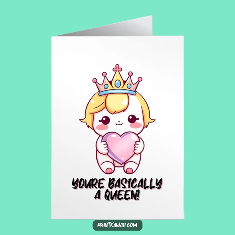 Free Printable Kawaii Crown Heart Card for Joyful Congratulations