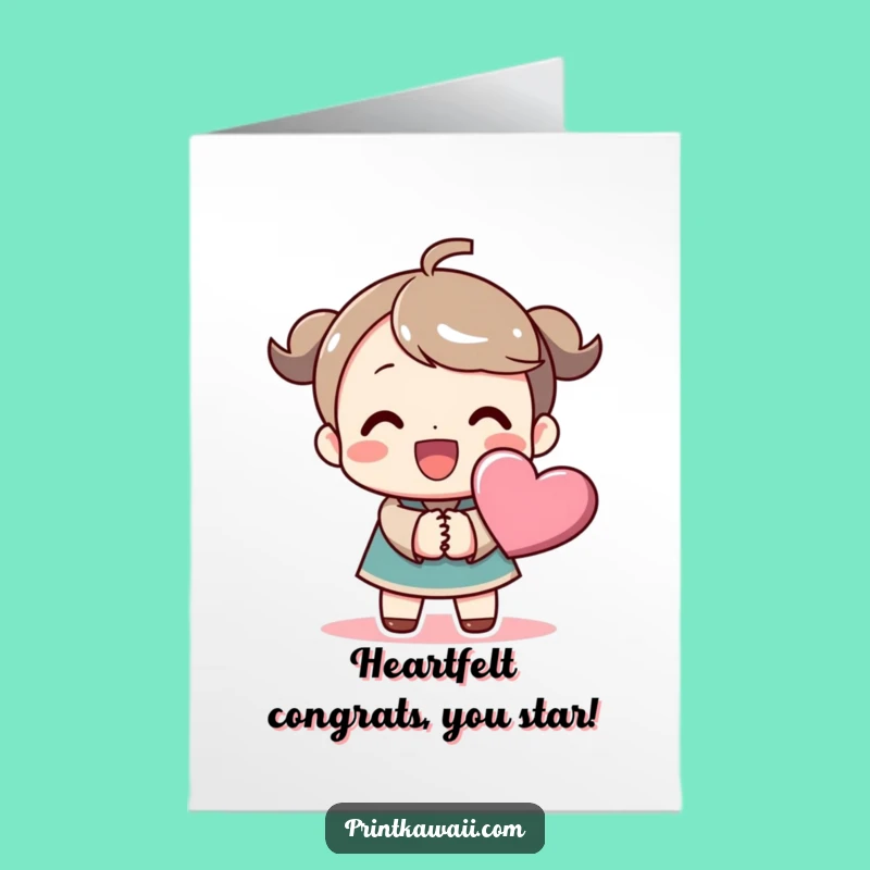 Free Printable Congrats Card: Beaming Heart Character for a Hilarious Downloadable Gift!