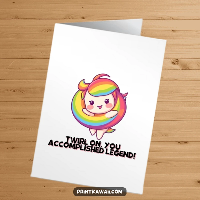 Funny Free Printable Congratulations Card: Energetic Rainbow Swirl Character Celebrating a Happy Event