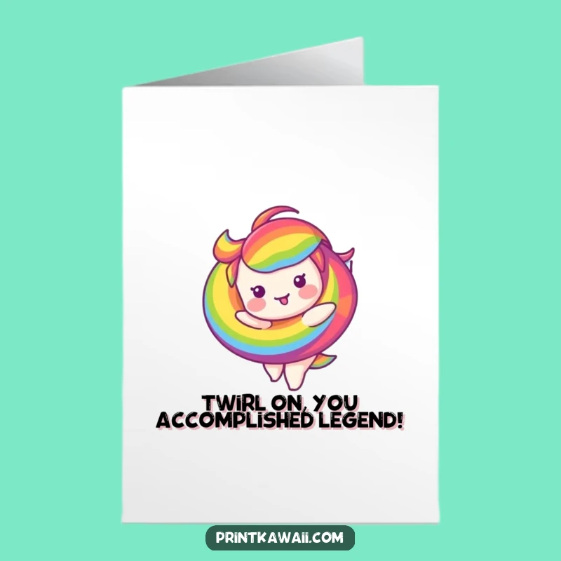 Free Printable Congrats Card: Twirling Rainbow Swirl Character Celebrating Your Big Win