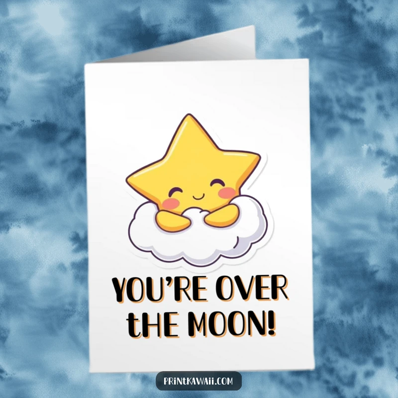 Funny Free Printable Congratulations Card showing a cheerful star character hugging a soft cloud, symbolizing sweet success.