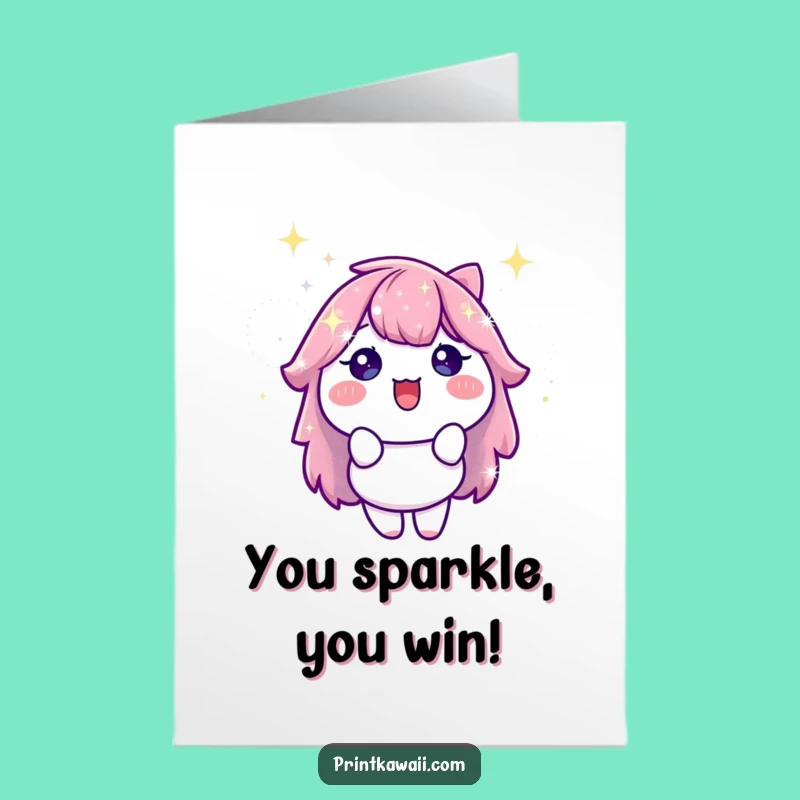Free Printable Congrats Card: Sparkle Character's Joyful Celebration Downloadable Gift
