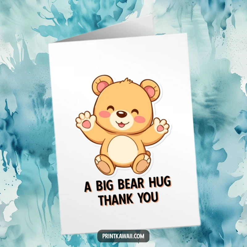 Funny Free Printable Teddy Bear Thank You Card, a cute bear waving, showing gratitude, a heartwarming downloadable gift.