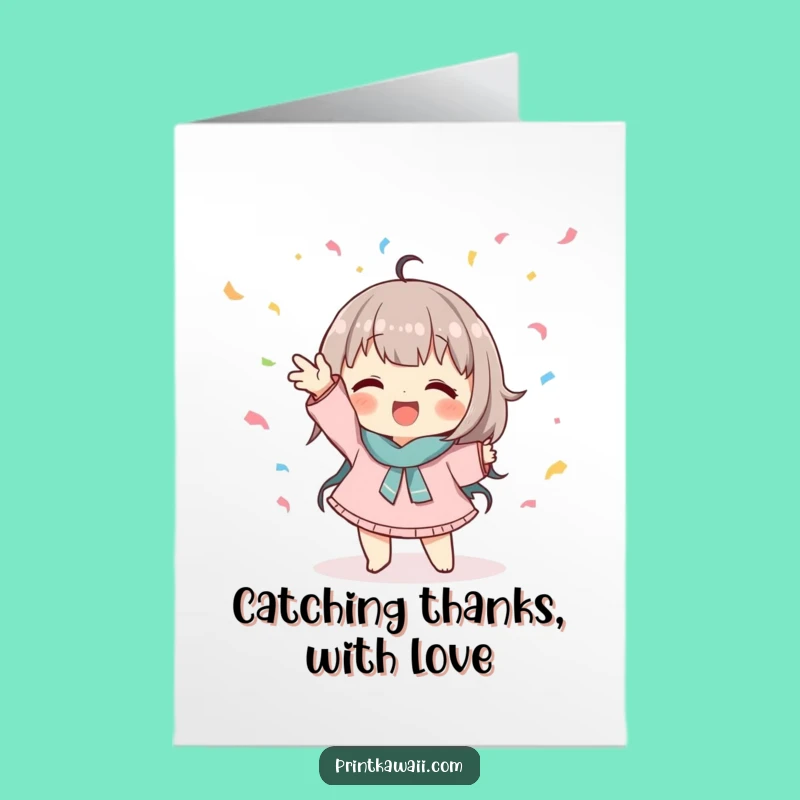Free Printable Thank You Card: Confetti Catching Character Funny Downloadable Gift