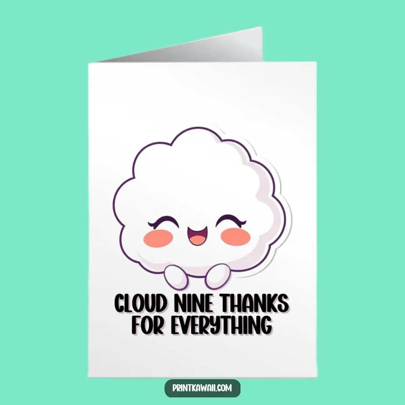 Free Printable Thank You Card: Happy Cloud Character Giggling in Sweet Appreciation