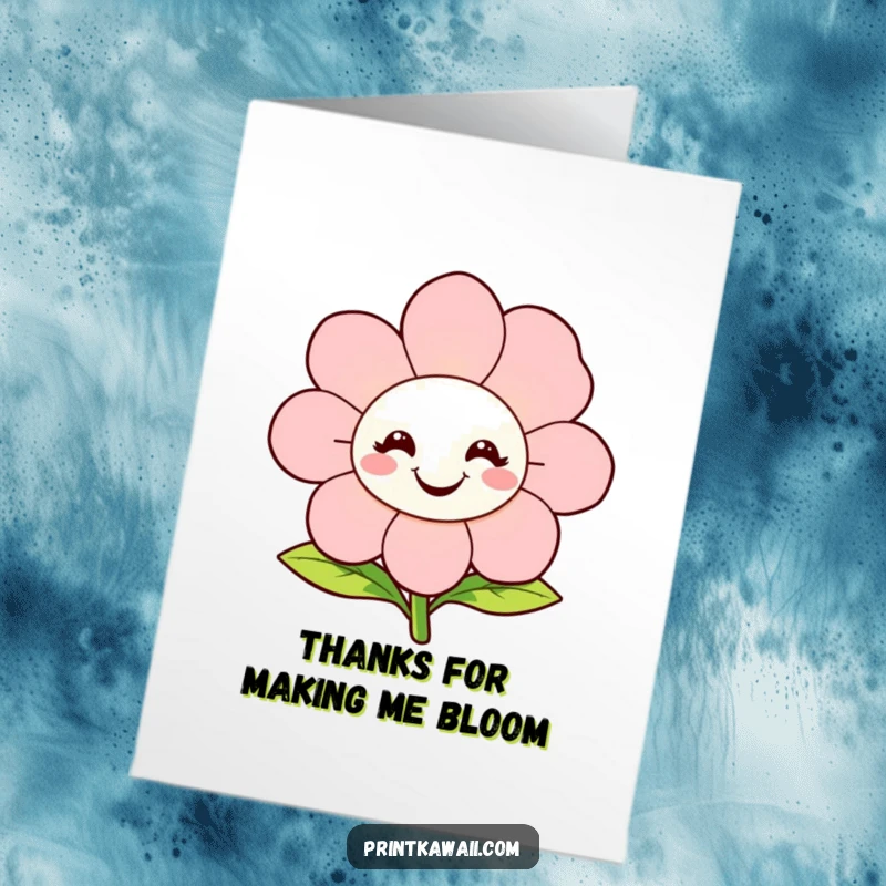 Funny Free Printable Thank You Card: A happy flower character smiling and sending floral thanks, a great downloadable gift.