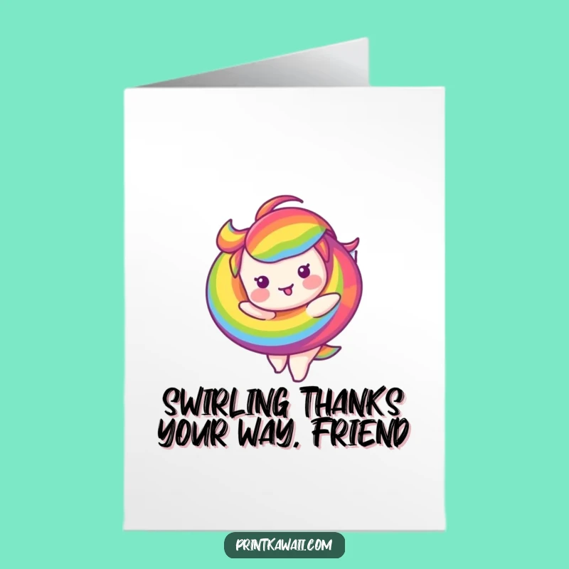 Free Printable Thank You Card: Grateful Rainbow Swirl Character Twirling in Appreciation