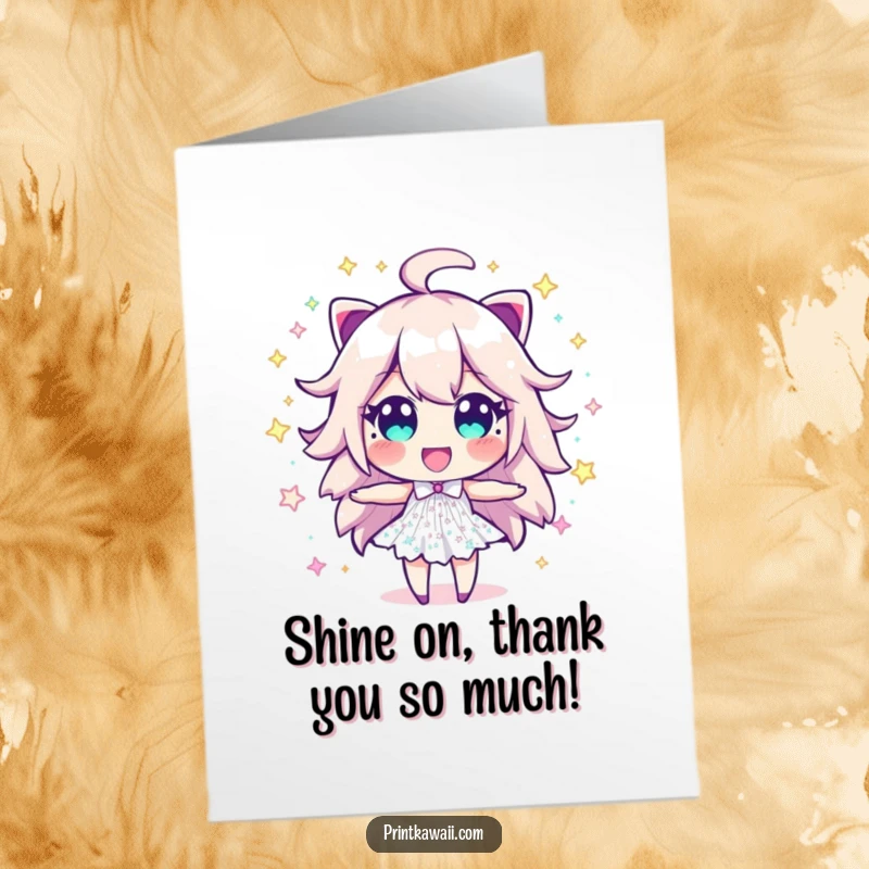 Funny Free Printable Thank You Card: Sparkle dust character bursting with colorful glitter, expressing thanks. Instant downloadable art.