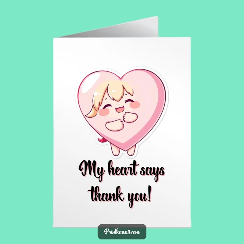 Free Printable Thank You Card: Loving Kawaii Heart Hug - Print at Home