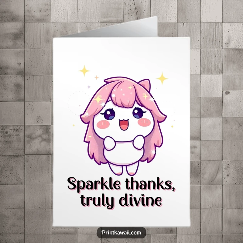 Funny Free Printable Thank You Card: A stylized sparkle character expressing sincere thanks with shimmering warmth, a great downloadable gift.