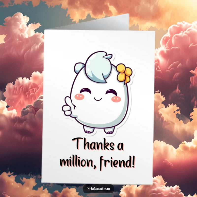 Funny Free Printable Thank You Card: A Character with a Sweet Face Giving a Joyful Thumbs Up.