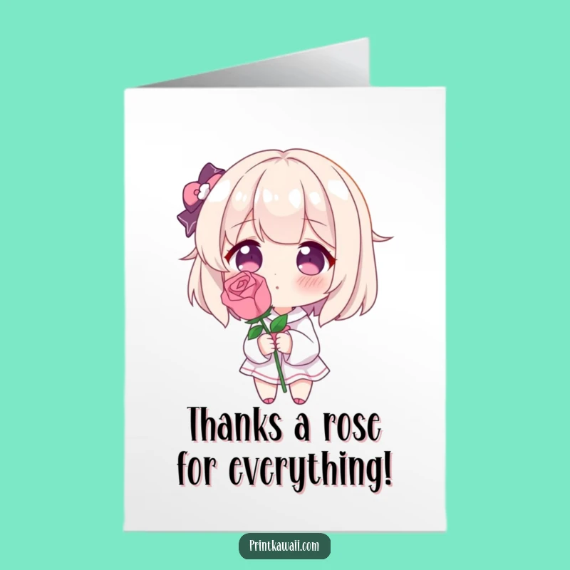 Free Printable Thank You Card: Funny Blushing Rose Character for a Heartfelt Downloadable Gift!