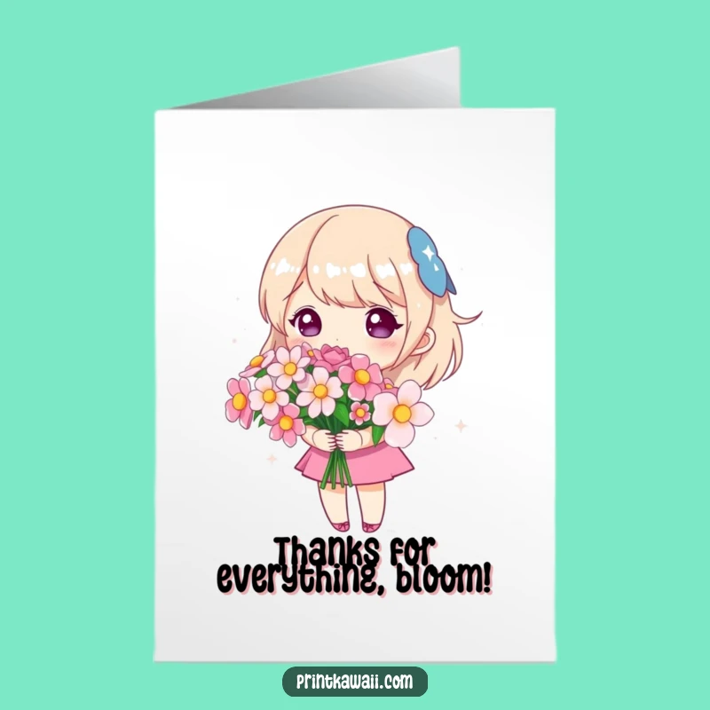 Free Printable Thank You Card: Floral Kawaii Bouquet - Print at Home