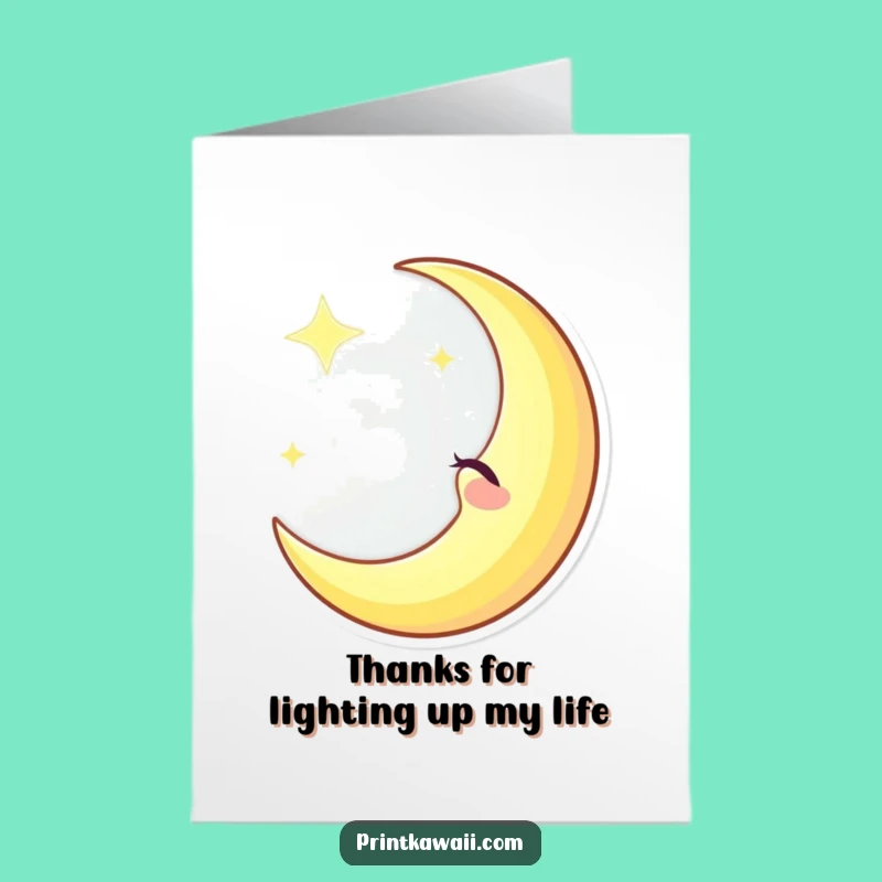 Free Printable Thank You Card: Winking Moon Character Gleam, Funny Downloadable Appreciation Gift