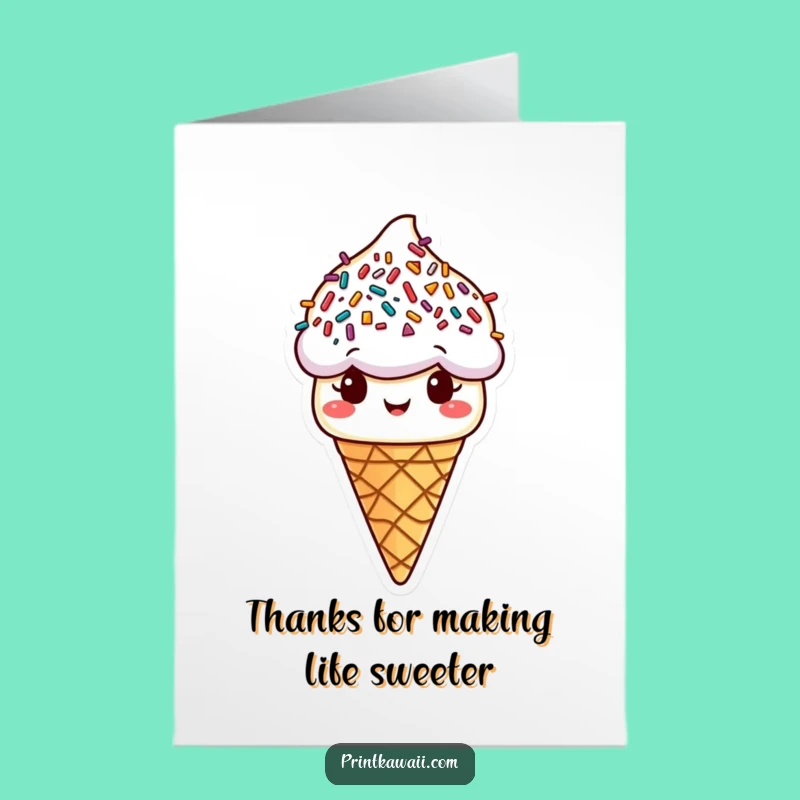 Free Printable Thank You Card: Sweet Ice Cream Cone Sprinkles Hair Downloadable Gift
