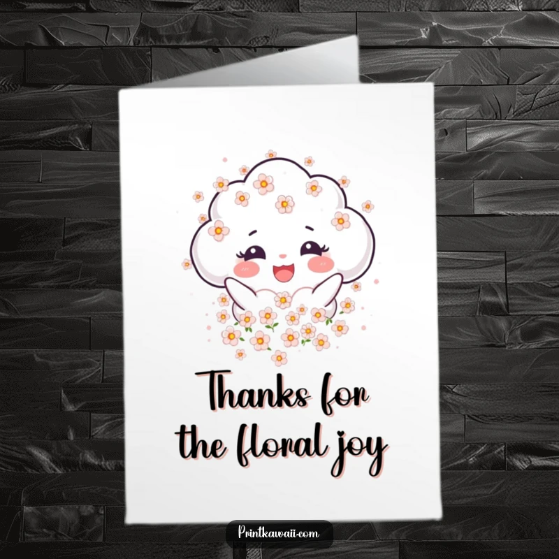 Funny Free Printable Thank You Card featuring a cloud showering blossoms, a beautiful and downloadable expression of gratitude.