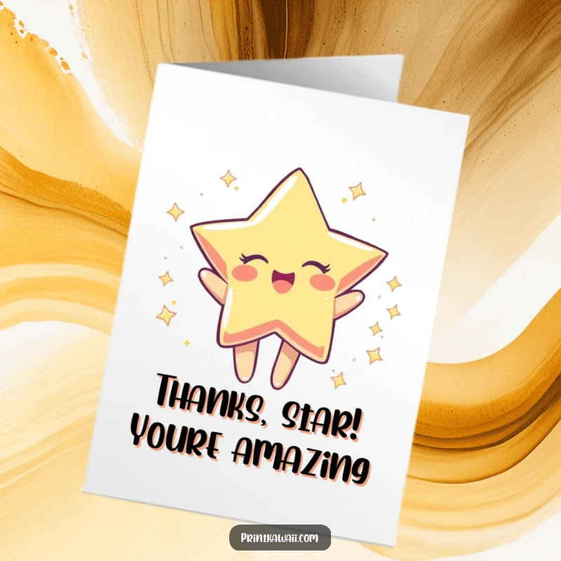 Free Printable Thank You Card: A bright star character spinning with pure, unadulterated joy.