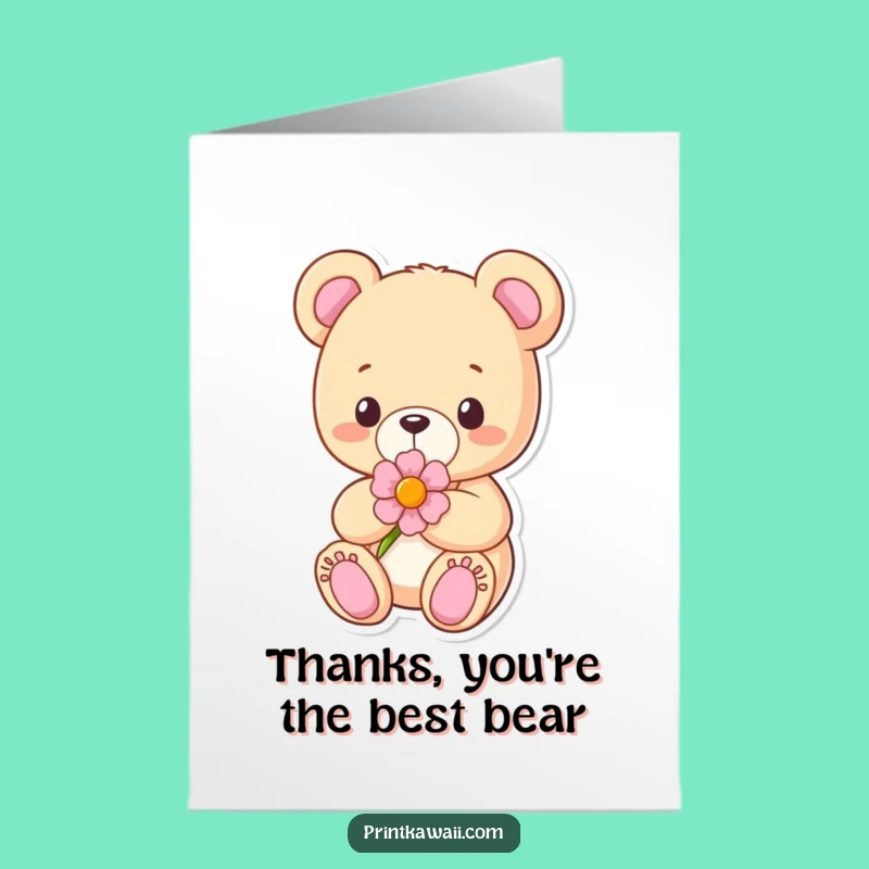 Free Printable Thank You Card: Teddy Bear Bloom, Grateful Funny Downloadable!