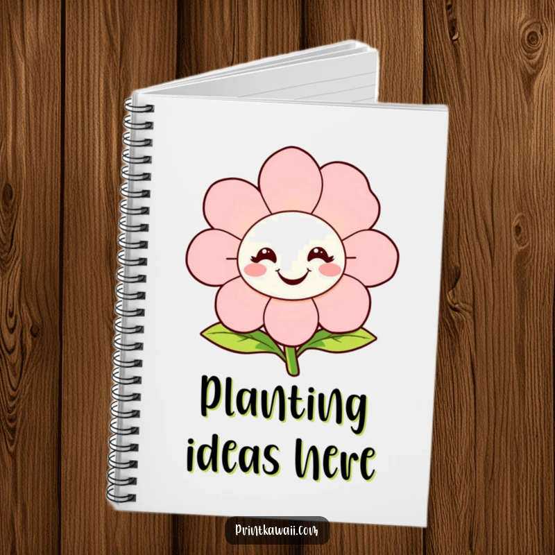 Funny Notebook with a happy, blooming flower character smiling, perfect for jotting down notes and inspirations with a touch of natural joy.