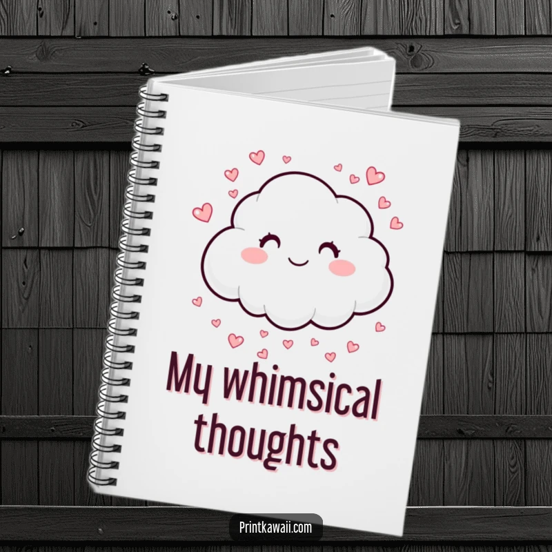 Funny notebook featuring a smiling cloud sprinkling hearts, perfect for journaling and positive affirmations, an excellent funny gift.