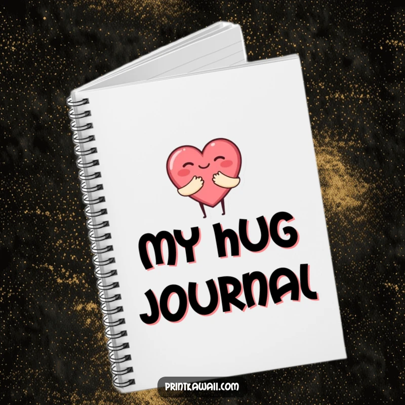 Funny notebook cover with a cute heart character giving a warm hug, perfect for journaling, notes, and spreading positivity.